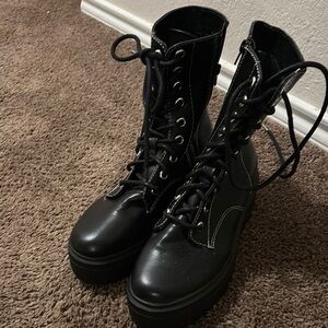 Soda Black Combat Moto Boots with Lace-Up Design